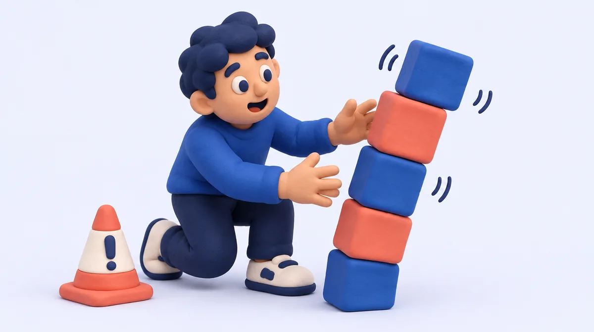 A founder catching a wobbling tower of building blocks
