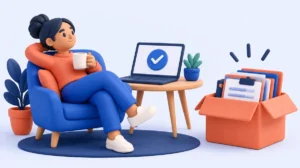 A relaxed business owner as formation documents arrive in a box