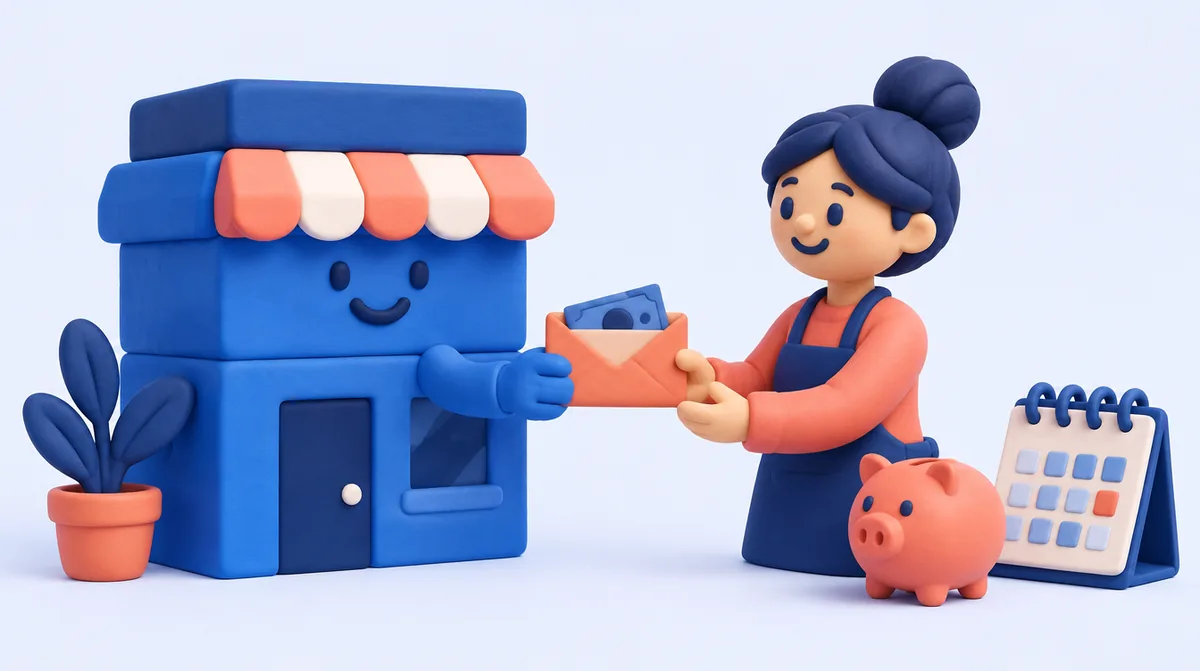 A business handing its owner a paycheck envelope